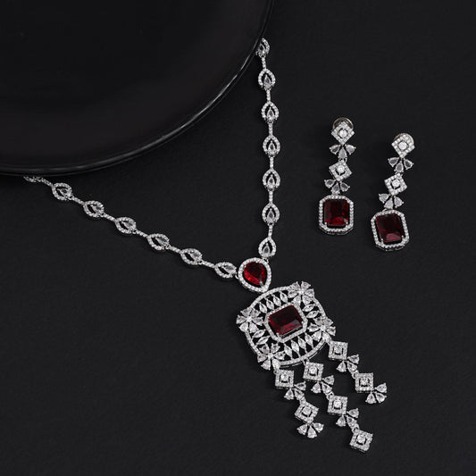 Red Color American Diamond Necklace Set (CZN1024RED)