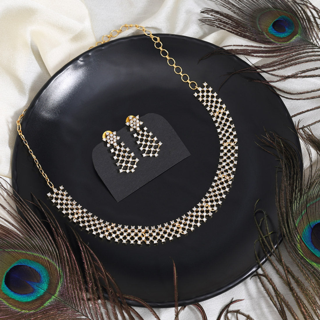 White Color American Diamond Necklace Set (CZN1026WHT)
