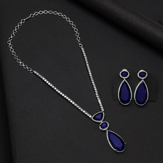 Blue Color American Diamond Necklace Set (CZN1028BLU)