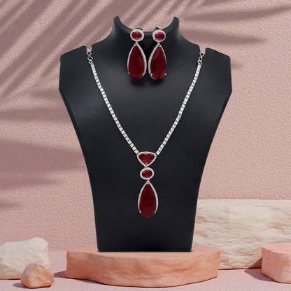 Ruby Color American Diamond Necklace Set (CZN1028RUBY)