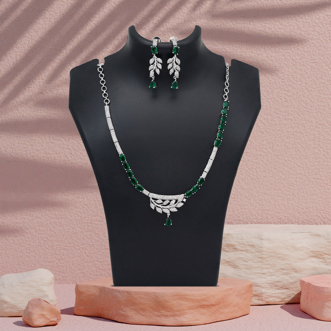 Green Color American Diamond Necklace Set (CZN1029GRN)