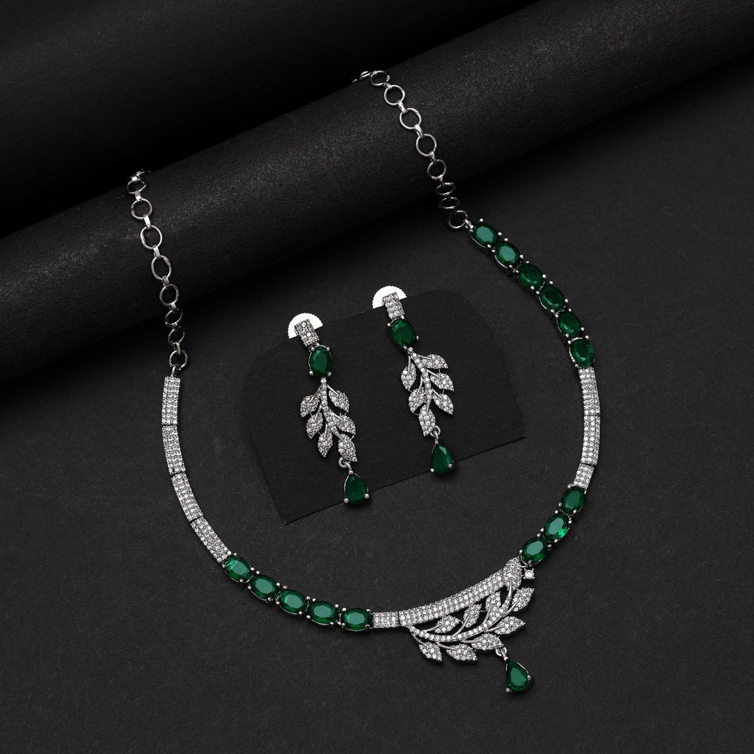 Green Color American Diamond Necklace Set (CZN1029GRN)