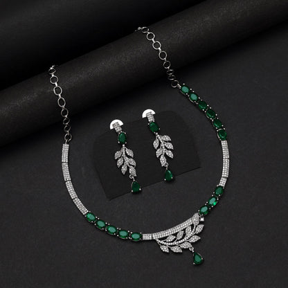 Green Color American Diamond Necklace Set (CZN1029GRN)