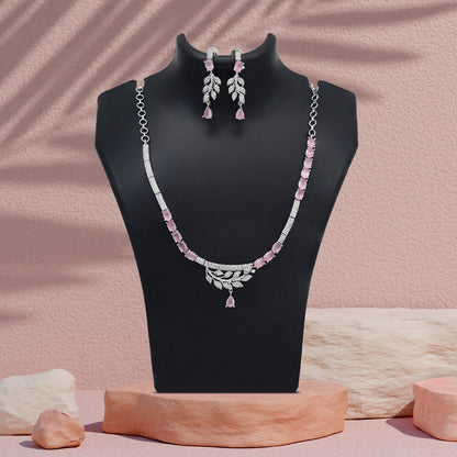 Pink Color American Diamond Necklace Set (CZN1029PNK)