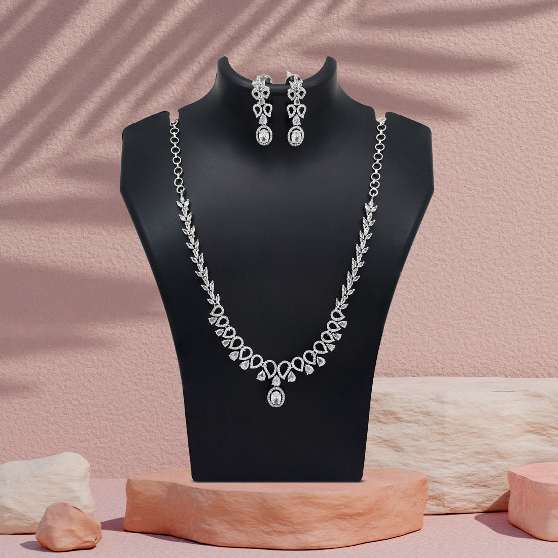 Silver Color American Diamond Necklace Set (CZN1030SLV)