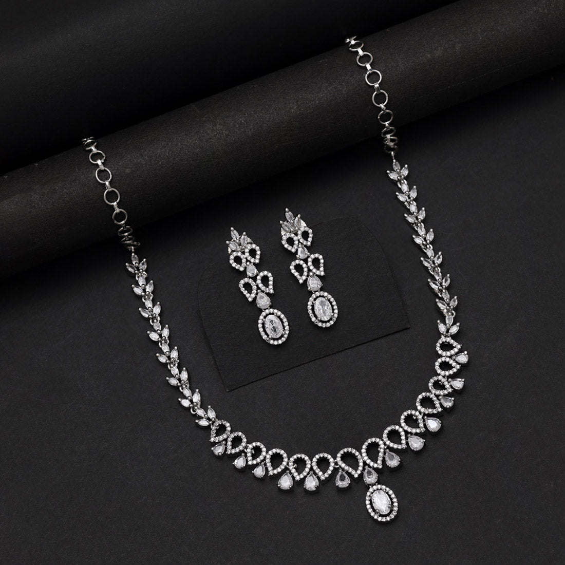 Silver Color American Diamond Necklace Set (CZN1030SLV)