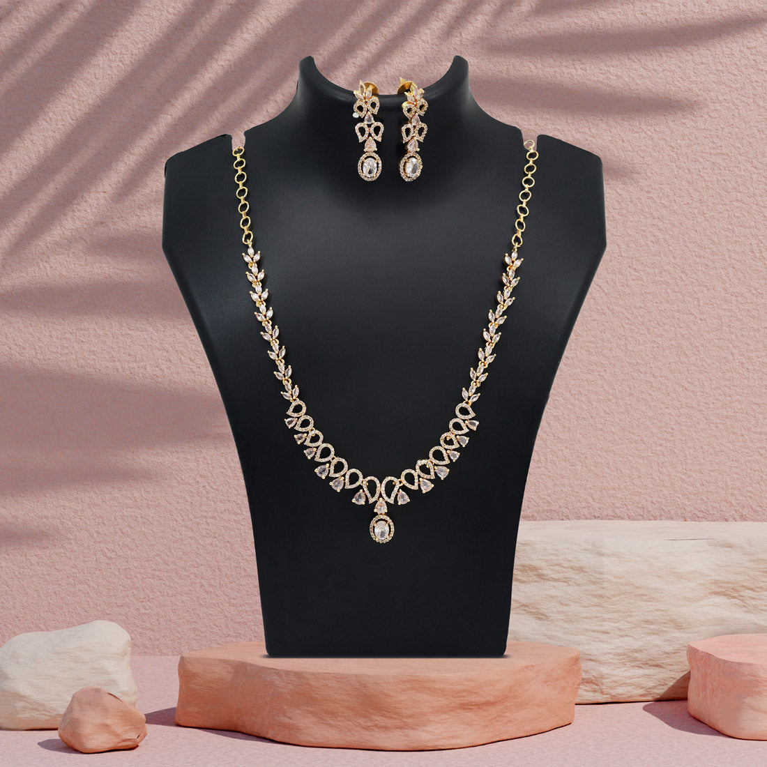 White Color American Diamond Necklace Set (CZN1030WHT)