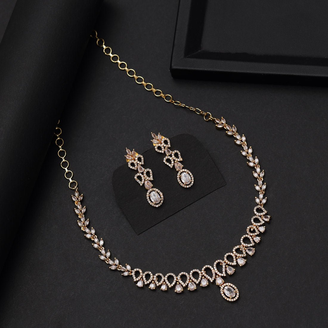 White Color American Diamond Necklace Set (CZN1030WHT)