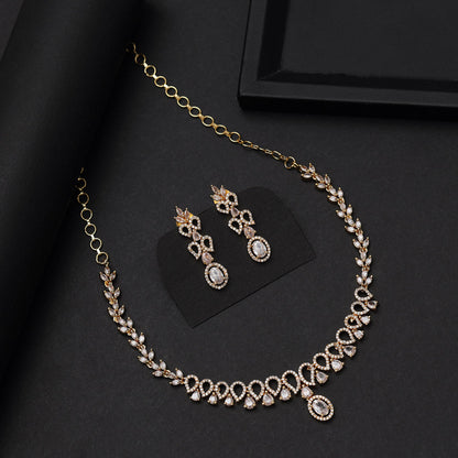 White Color American Diamond Necklace Set (CZN1030WHT)