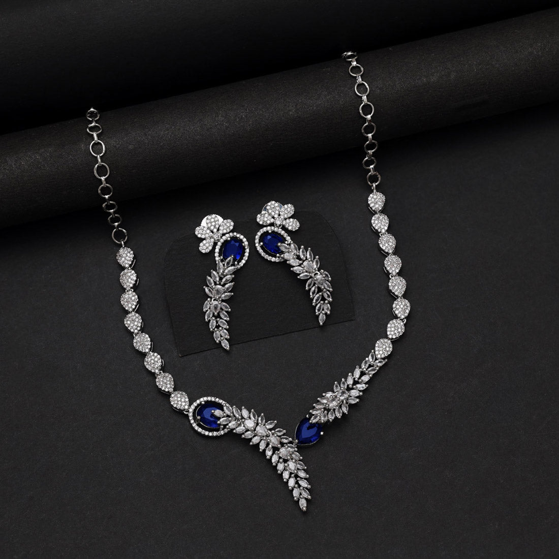 Blue Color American Diamond Necklace Set (CZN1031BLU)