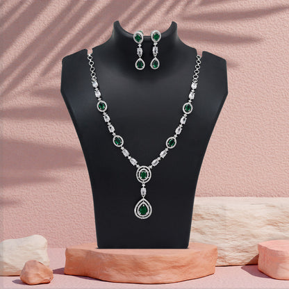Green Color American Diamond Necklace Set (CZN1033GRN)
