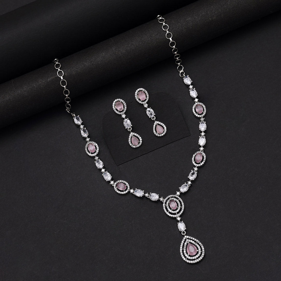 Pink Color American Diamond Necklace Set (CZN1033PNK)