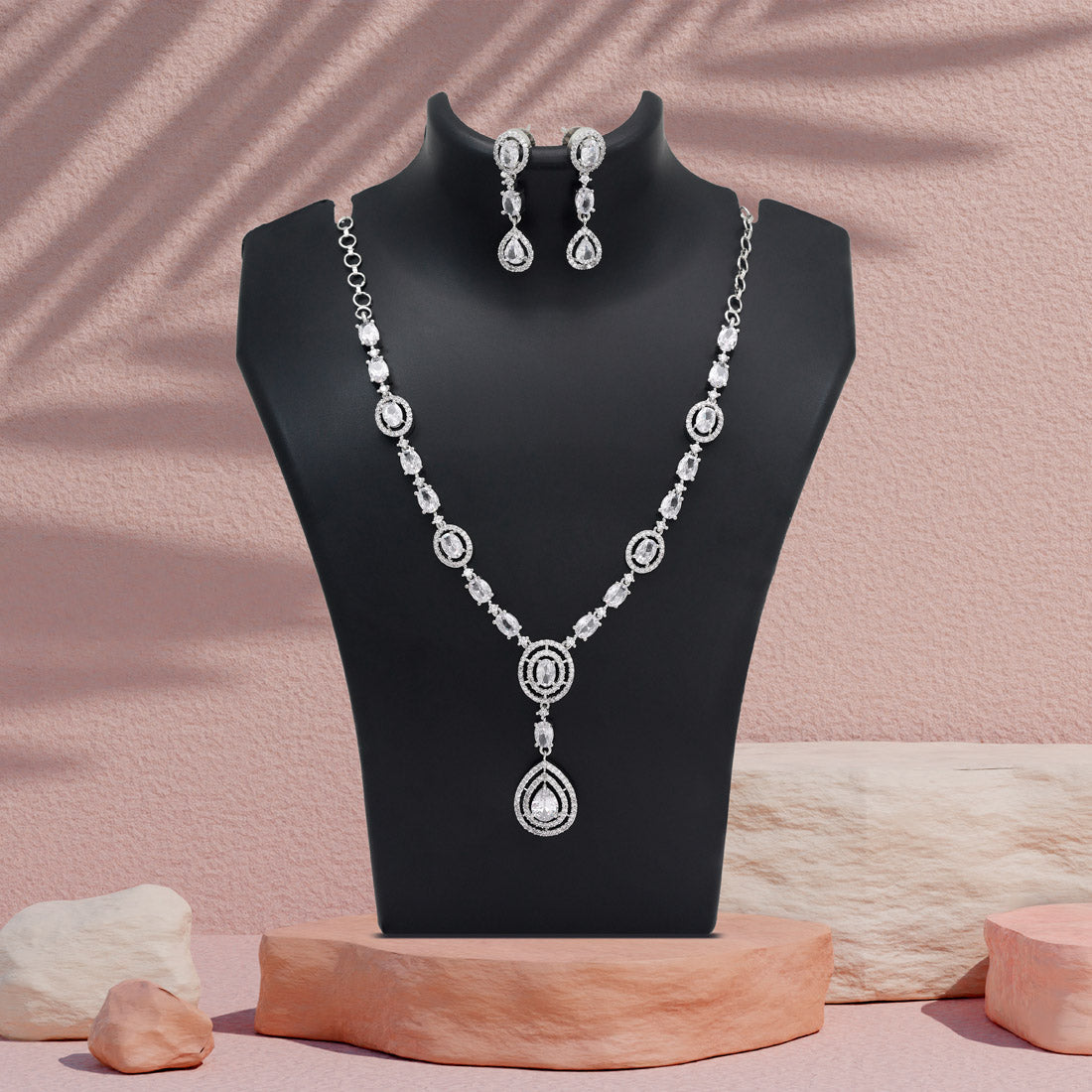 Silver Color American Diamond Necklace Set (CZN1033SLV)