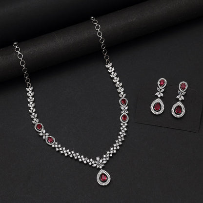 Ruby Color American Diamond Necklace Set (CZN1034RUBY)