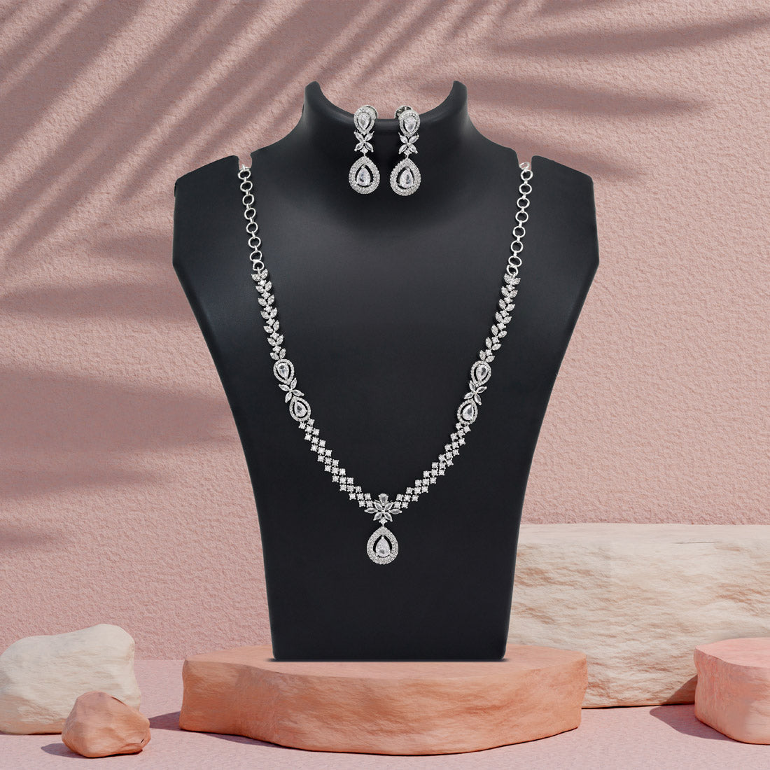Silver Color American Diamond Necklace Set (CZN1034SLV)