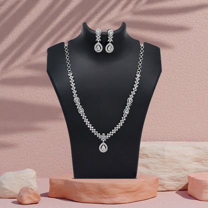 Silver Color American Diamond Necklace Set (CZN1034SLV)