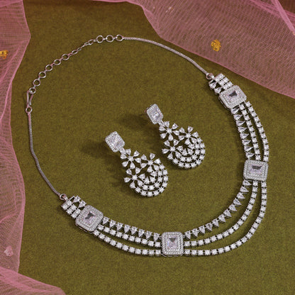 Silver Color American Diamond Necklaces Set (CZN1038SLV)