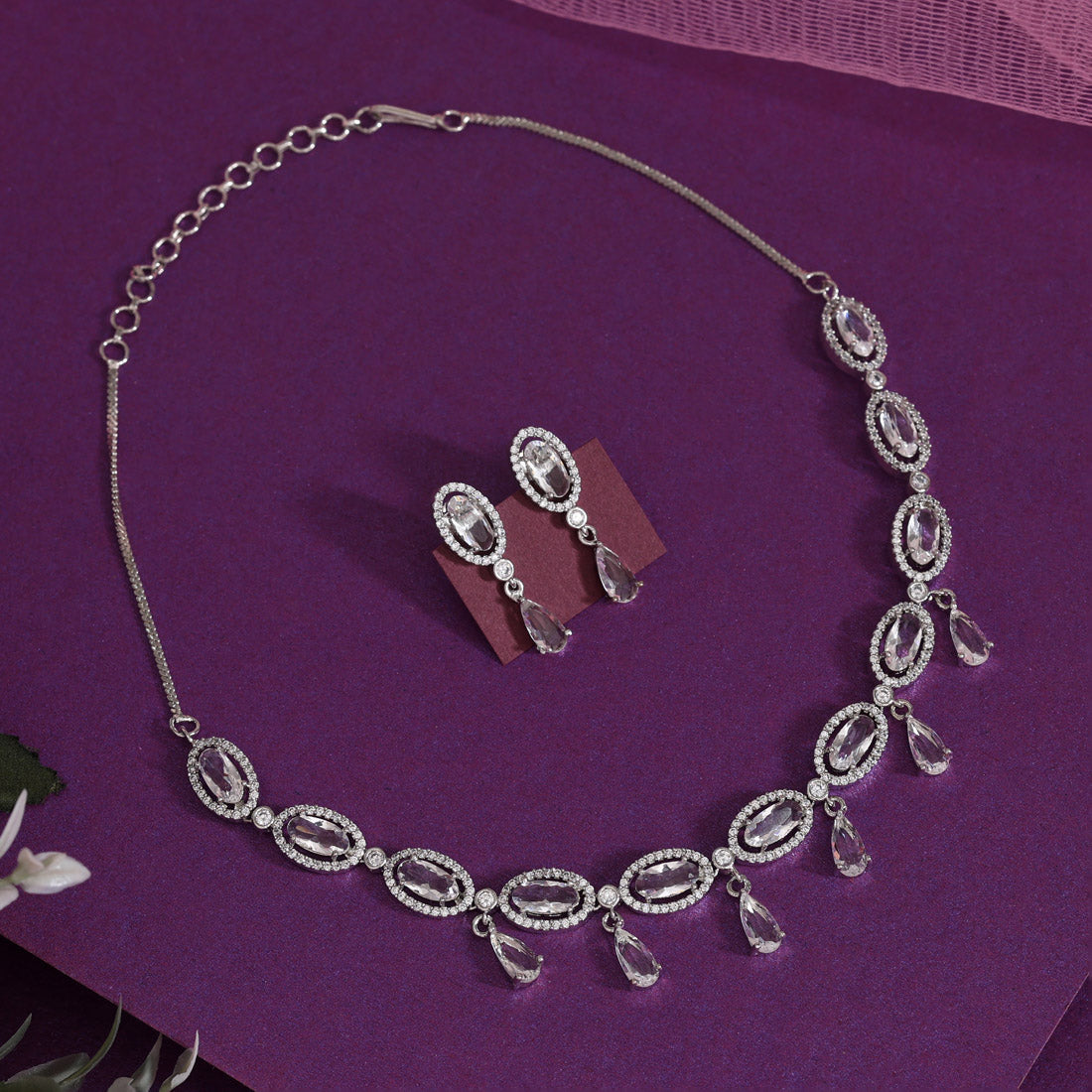 Silver Color American Diamond Necklaces Set (CZN1039SLV)