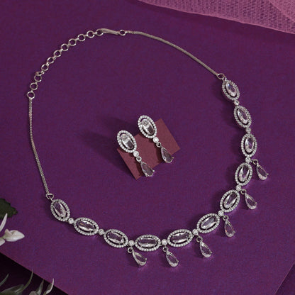 Silver Color American Diamond Necklaces Set (CZN1039SLV)