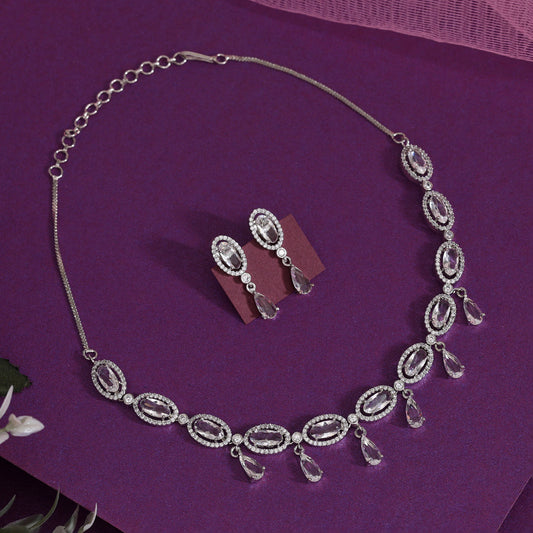 Silver Color American Diamond Necklaces Set (CZN1039SLV)