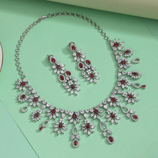 Ruby Color American Diamond Necklaces Set (CZN1053RUBY)