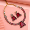 Maroon Color Unique Handmade Brass Metal With Monalisa Stones & American Diamond Apala Polish Necklace Of Jaipur (CZN1060MRN)