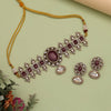 Purple Color Premium Jaipur Jewellery Brass Choker Necklace With Beautiful Monalisa And Moissanite Stone (CZN1063PRP)