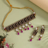 Purple Color Unique Brass Choker Necklace With Ad And Moissanite Stone (CZN1065PRP)