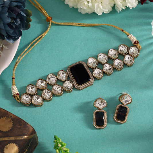 Black Color Premium Quality Moissanite And Monalisa Stone Decorated Choker Necklace (CZN1066BLK)