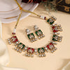 Maroon & Green Color Premium Handmade Brass Necklace With Moissanite Stones (CZN1069MG)