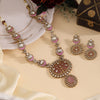 Pink Color Premium Quality Moissanite Kundan Necklace Set (CZN1070PNK)