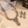 Pink Color Premium Quality Handmade In Jaipur Brass Ad & Monalisa Stone Necklace Set (CZN1071PNK)