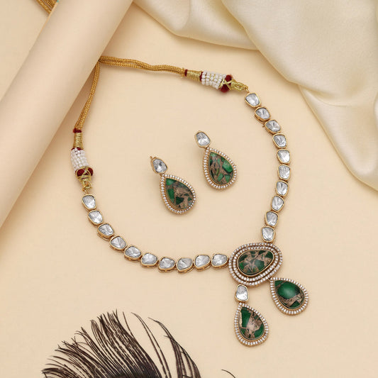 Green Color American Diamond Necklaces Set