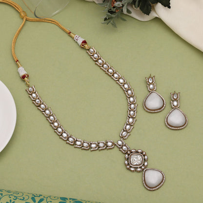 White Color American Diamond Necklaces Set