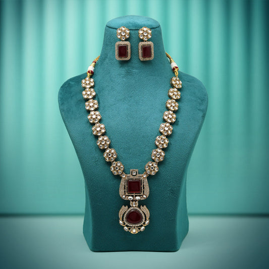 Maroon Color American Diamond Necklaces Set
