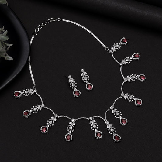 Ruby Color American Diamond Necklaces Set