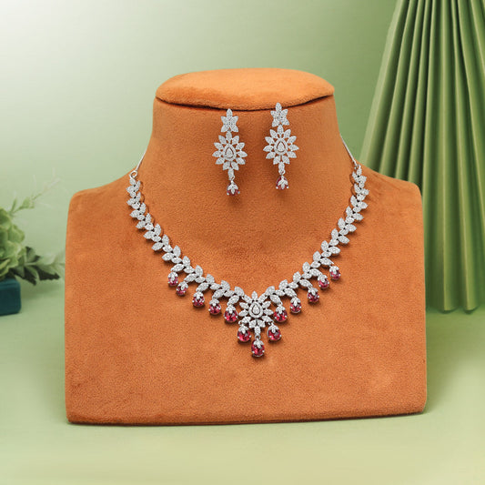 Ruby Color American Diamond Necklaces Set
