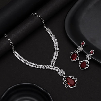 Ruby Color American Diamond Necklaces Set