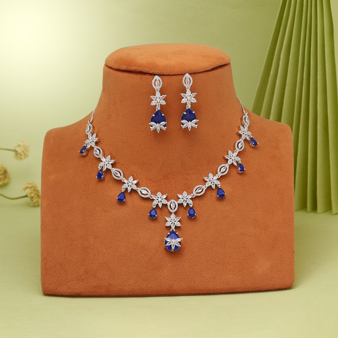 Blue Color American Diamond Necklaces Set