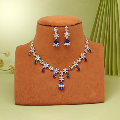 Blue Color American Diamond Necklaces Set
