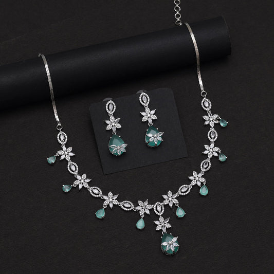 Pista Green Color American Diamond Necklaces Set