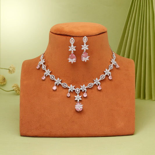 Pink Color American Diamond Necklaces Set