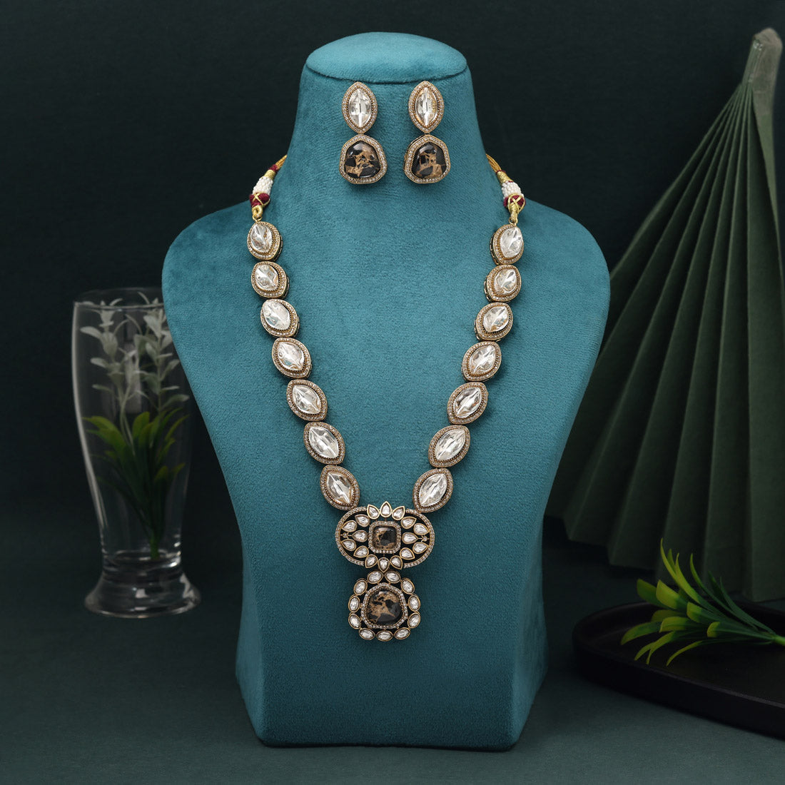 Black Color American Diamond Necklace Set For Bold And Elegant Looks