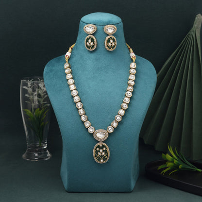 Green Color American Diamond Necklace Set With Sparkling Detailing And Modern Flair