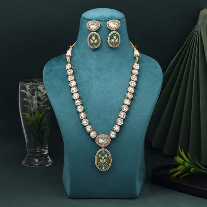 Rama Green Color American Diamond Necklace Set With Unique Antique Finish