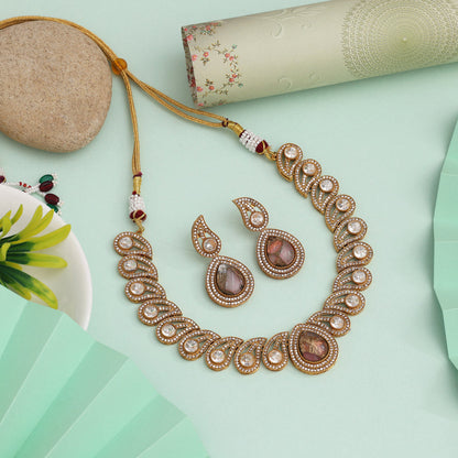 Pink Color American Diamond Necklace Set With Romantic And Chic Design Accents