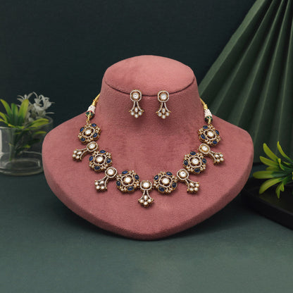 Blue Color American Diamond Necklace Set With Glossy And Sparkling Stones