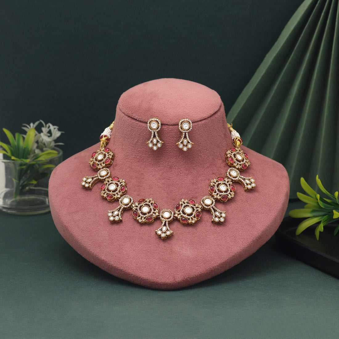 Rani Color American Diamond Necklace Set With Bold And Regal Stone Settings