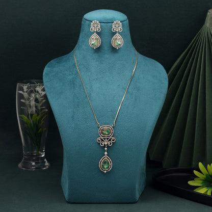 Green Color American Diamond Necklace Set With Polished Finish For Festive Looks