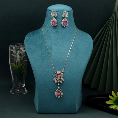 Rani Color American Diamond Necklace Set With Royal Traditional Design Appeal
